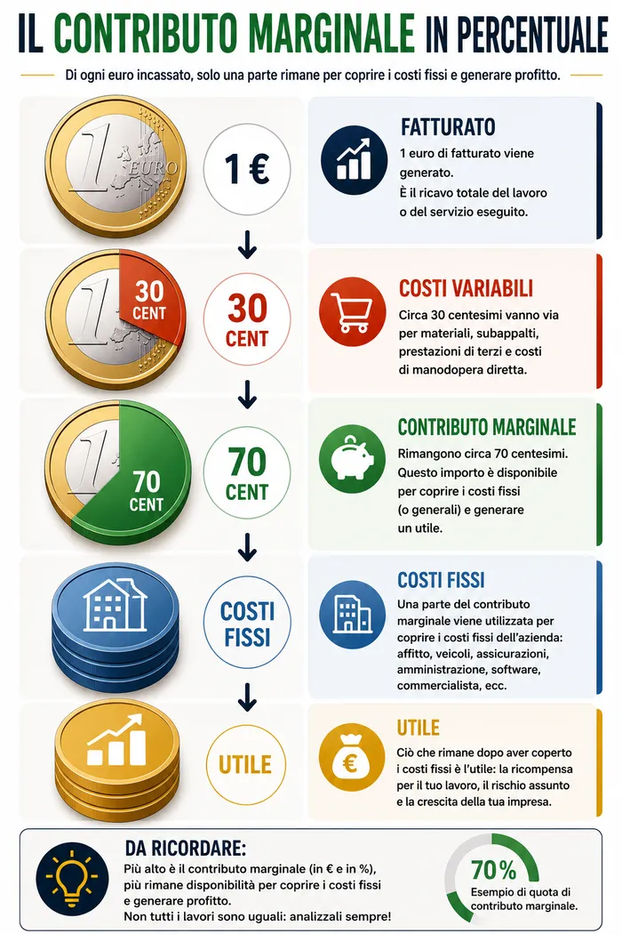 Contributo marginale in percentuale spiegato con l'esempio di un euro di fatturato